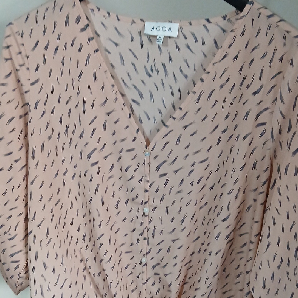 Pink And Gray 3/4 Sleeve Buttoned Blouse